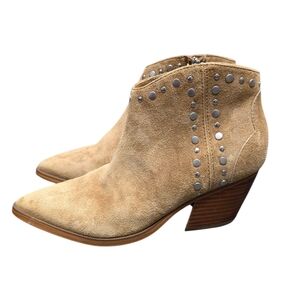 Marc Fisher Deni Tan Suede Leather Pointed Toe Studded Western Booties Size 7